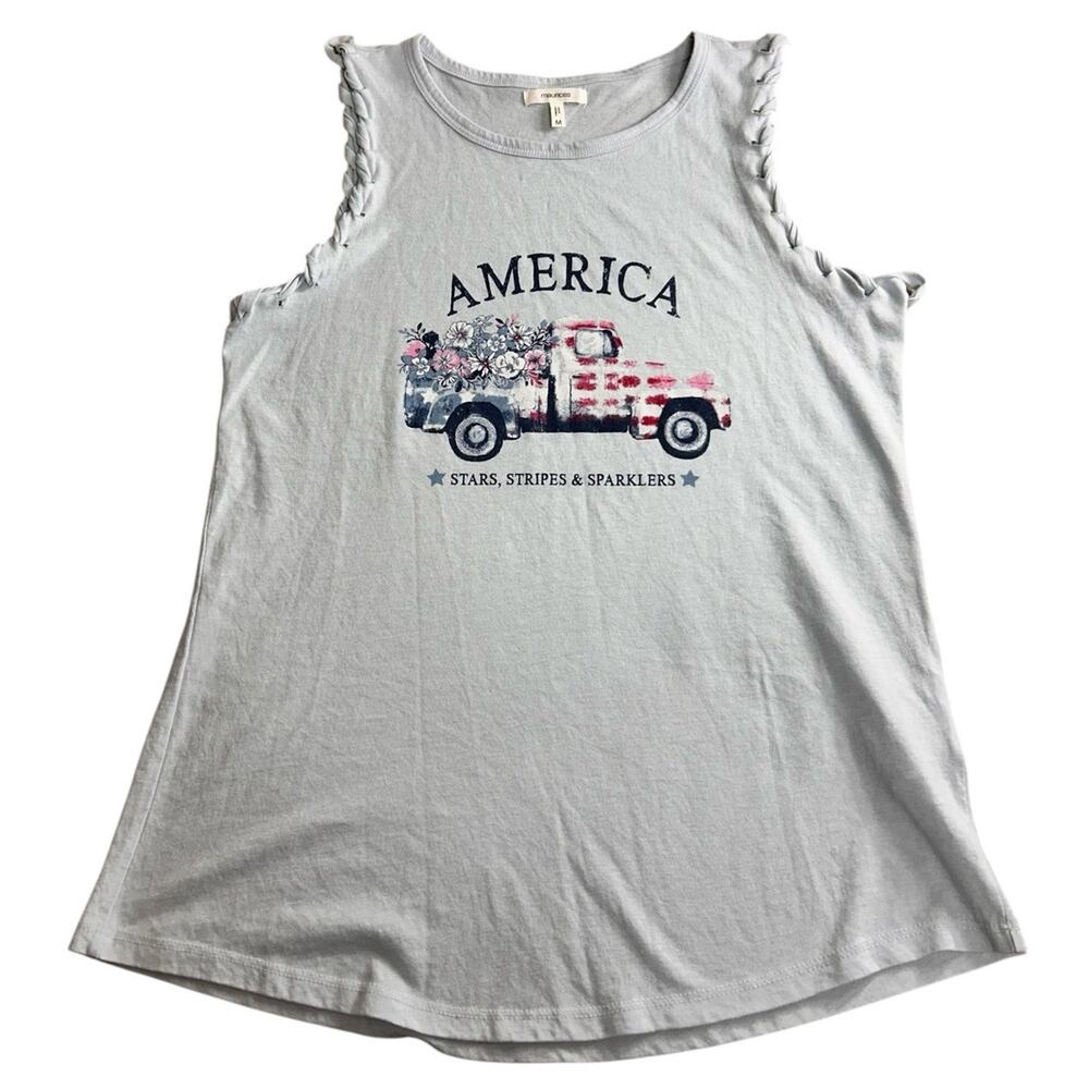 Womens Maurices America Patriotic Tee Sz M Sleeveless Truck T-Shirt Blue Tank - Picture 10 of 10